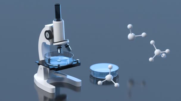 Vetreria e microscopio in laboratorio, rendering 3d. — Video Stock