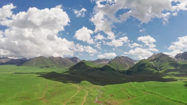 Vast grasslands and mountains in a fine day. — Stockvideo