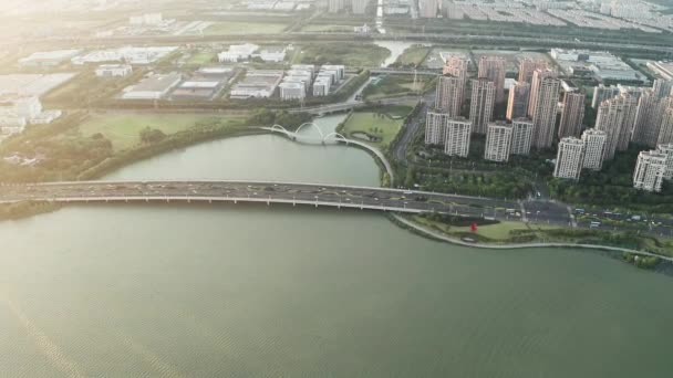 Jinji Gölü, Suzhou, Çin manzarası. — Stok video