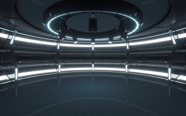 Boş oda ve spot ışıkları, 3D görüntüleme. Bilgisayar dijital çizimi.