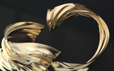 Siyah arkaplanlı akışkan elbiseler, üç boyutlu çizimler. Bilgisayar dijital çizimi.