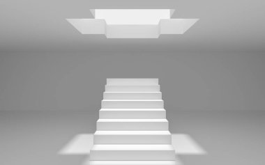 Beyaz boş oda, 3D görüntüleme. Bilgisayar dijital çizimi.