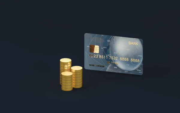 Bank Card Gold Coins Rendering Computer Digital Drawing — Zdjęcie stockowe