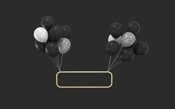 Μπαλόνια Και Μεταλλικό Σκελετό Μαύρο Φόντο Απόδοση Ψηφιακό Σχέδιο Υπολογιστή — Φωτογραφία Αρχείου