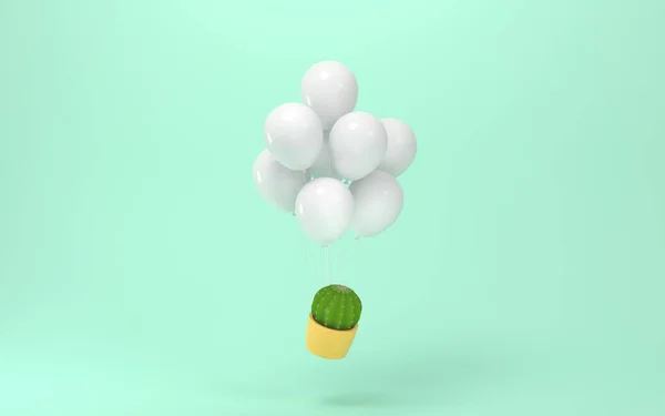 Balões Cacto Com Fundo Verde Renderização Desenho Digital Computador — Fotografia de Stock
