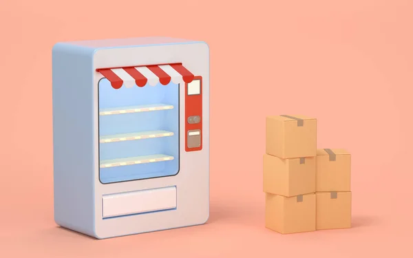 Máquina Expendedora Vacía Cajas Con Fondo Rosa Renderizado Dibujo Digital —  Fotos de Stock