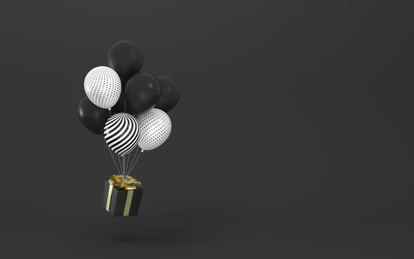 Balões Apresenta Com Fundo Preto Renderização Desenho Digital Computador — Fotografia de Stock