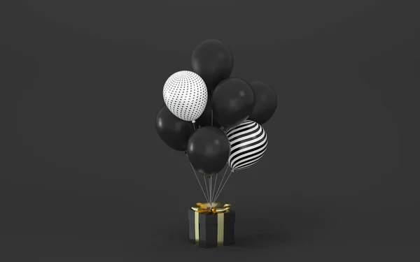Μπαλόνια Και Παρουσιάζει Μαύρο Φόντο Απόδοση Ψηφιακό Σχέδιο Υπολογιστή — Φωτογραφία Αρχείου