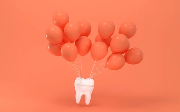 オレンジ色の背景 3Dレンダリングと風船や歯 コンピュータ デジタル ドローイング — ストック写真