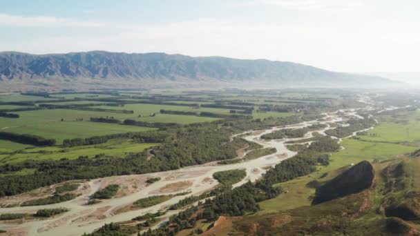 Mountains River Cloudy Day Aerial Photograph Turks City Xinjiang China — Stock Video