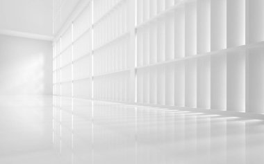 Beyaz boş oda, 3D görüntüleme. Bilgisayar dijital çizimi.