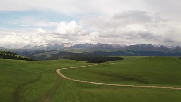Horské Štíty Pastviny Jsou Pod Bílými Mraky Letecká Fotografie Kalajun — Stock video