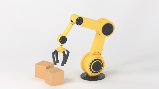 ロボットアームが箱を取り上げ3Dレンダリング — ストック動画