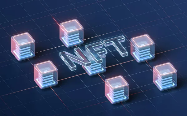 Nft Nonfungible Tokens Concept Dark Background Rendering Computer Digital Drawing — Stock Photo, Image