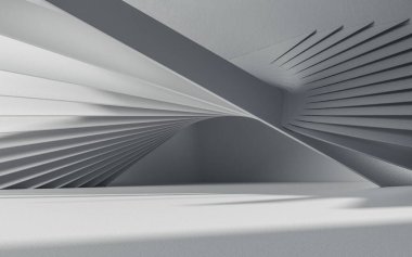 Soyut geometrik mimari, 3D görüntüleme. Bilgisayar dijital çizimi.