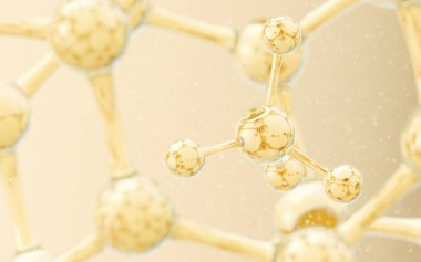Altın arkaplanlı hücre yapısı, 3D görüntüleme. Bilgisayar dijital çizimi.