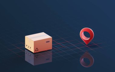 Paketlenmiş kutular varış yerine 3D olarak gönderiliyor. Bilgisayar dijital çizimi.