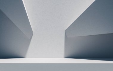 Soyut geometrik mimari, 3D görüntüleme. Bilgisayar dijital çizimi.