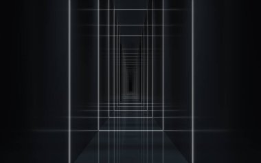 Karanlık tünel arka planı, 3D görüntüleme. Bilgisayar dijital çizimi.