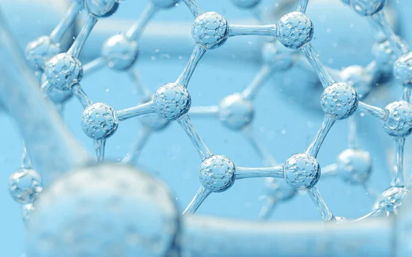 Molekuła Chemiczna Niebieskim Tłem Renderowanie Cyfrowy Rysunek Komputera — Zdjęcie stockowe