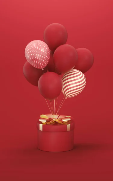 Globos Regalos Con Fondo Rojo Representación Dibujo Digital Informático — Foto de Stock