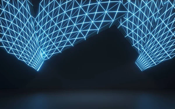 Tyhjä Huone Neon Tumma Tausta Renderöinti Tietokoneen Digitaalinen Piirustus — kuvapankkivalokuva