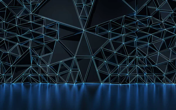 暗い背景 3Dレンダリングと空の部屋とネオン コンピュータ デジタル ドローイング — ストック写真