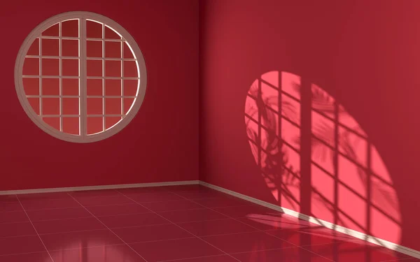 Пустая Комната Круглым Окном Рендеринг Цифровой Рисунок — стоковое фото