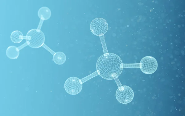 Molécula Química Con Fondo Azul Representación Dibujo Digital Informático —  Fotos de Stock