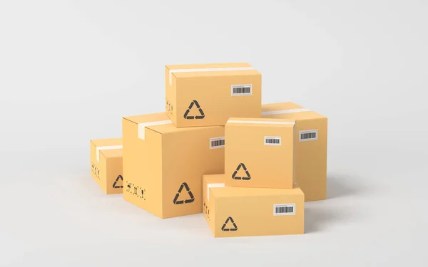 Cajas Reciclables Transporte Logístico Renderizado Dibujo Digital Informático —  Fotos de Stock