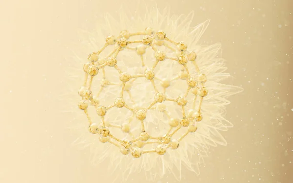 细胞结构 金色背景 3D渲染 计算机数字绘图 — 图库照片