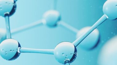 Mavi arkaplanlı kimyasal molekül, 3D görüntüleme.