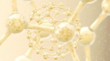 Altın zeminli molekül yapısı, 3D görüntüleme.