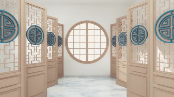 Gehen Sie Durch Das Fenster Des Chinesischen Stil Zimmer Rendering — Stockvideo