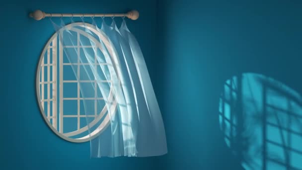 Loop Animation Blowing Curtain Interior Background Rendering — Stock Video
