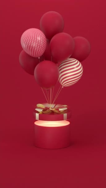 Öffnen Des Geschenks Mit Luftballons Auf Der Kappe Rendering — Stockvideo