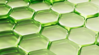 Şeffaf yeşil altıgen bal peteği yapısı arka planı, 3d oluşturma.