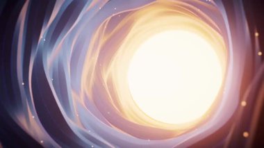 Parlayan neon çizgileri olan karanlık, yuvarlak bir tünel..