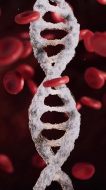 Kırmızı kan hücreleri ve tıbbi konseptli biyolojik DNA, 3 boyutlu görüntüleme.