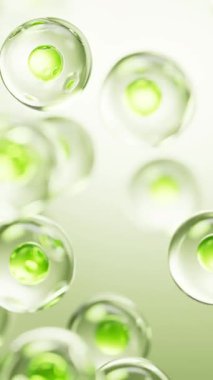 Şeffaf yeşil hücre kabarcıkları arkaplan, 3d oluşturma.