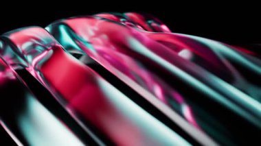 Renkli ışıklarla şeffaf dalga cam geometrileri, 3D görüntüleme.