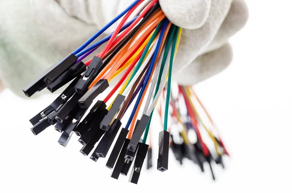 Coloridos cables de computadora con terminales en miniatura — Foto de Stock