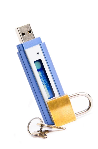 「セキュリティで保護された」テキスト ・南京錠と Usb フラッシュ pendrive — ストック写真