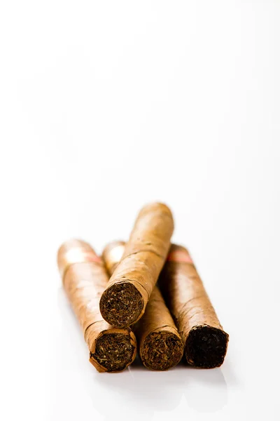 Cuatro cigarros sobre un fondo blanco — Foto de Stock