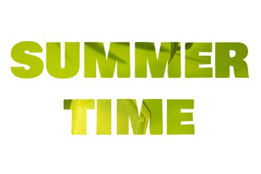 Yaz mevsimi, beyaz arka planda yeşil yaprakların vızıltısıdır. Yaz soyut arkaplanı