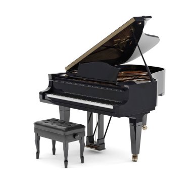 Beyaz arkaplanda izole edilmiş güzel bir kuyruklu piyano