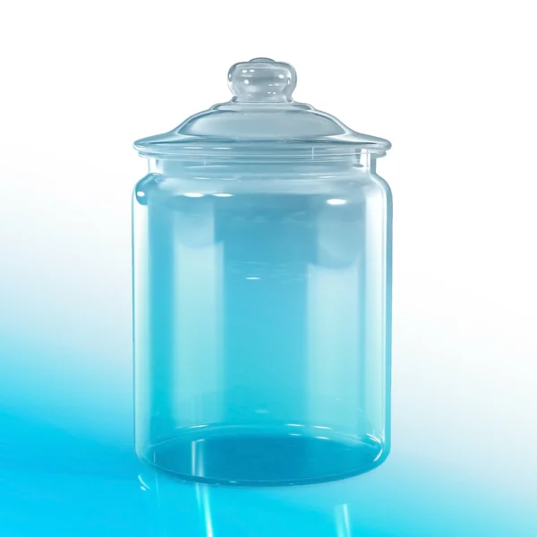 Vidrio del frasco vacío aislado sobre fondo blu — Foto de Stock