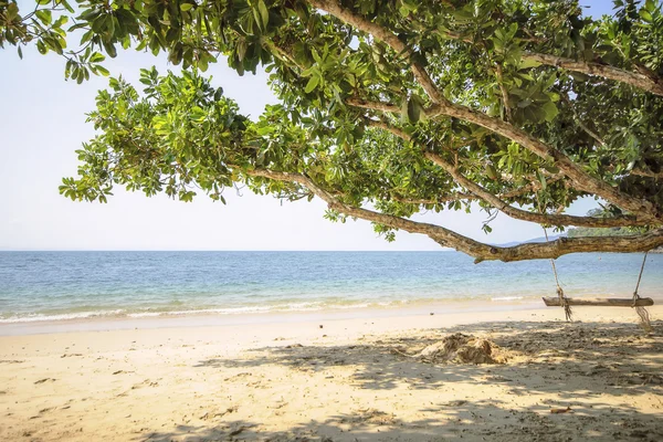 Wooden swing on tropical beach background — Stock Photo, Image