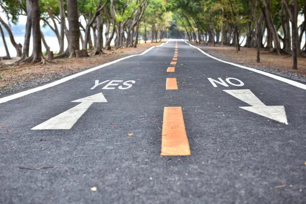 Yes or No words with white arrow sign marking on road surface, business idea — Stock Photo, Image