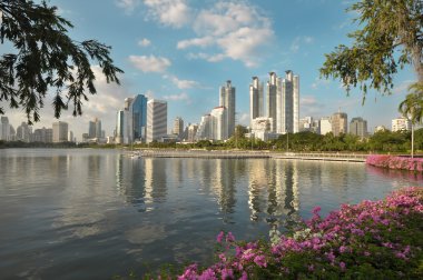 Bangkok, Tayland - 11 Temmuz: 11 Temmuz 2015 tarihinde Bangkok Tayland Ratchadaphisek Road altında bulunan öğleden sonra Benchakitti Park Güzel görünümü